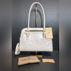 NWT Patricia Nash Calvi Tooled Leather Satchel with Crossbody Strap, Latte